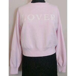 stella tweed Pink White Print‎ "Lover" Longsleeve Thick Crop Sweater Size M